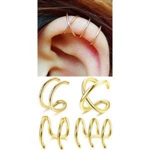 4Pcs Gold/925 Sterling Silver Cuff Earrings